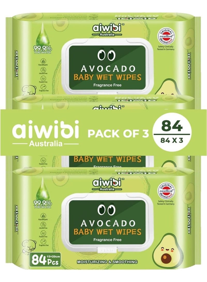 aiwibi 100% Skin-friendly Baby Wet Wipes 84 Sheets- Pack of 3 (252 Pcs)-Avocado - Image 1